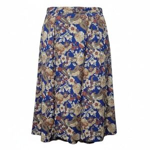VTG Koret Midi Skirt Women 16 Blue Brown Paisley Pleated Bohemian Boho Folk Fall